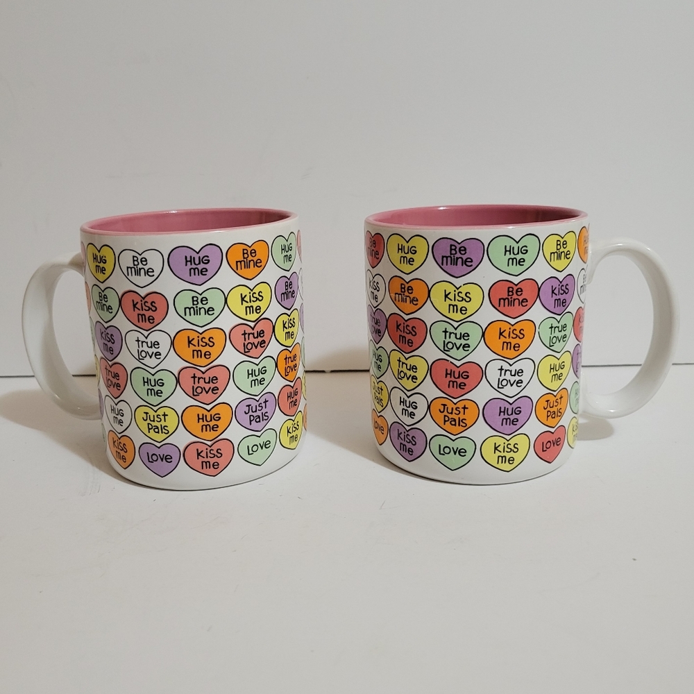 Lot of 2 Vtg 1986 ENESCO Chris Davenport Candy Heart Coffee Mug Valentines Day